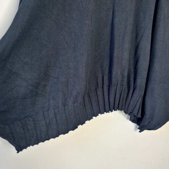 Planet Black Oversized Crewneck Rib Hem Short Sleeve Pocketed Boxy Sweater - Picture 4 of 13